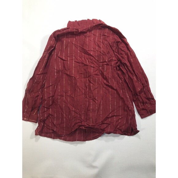 Crown & Ivy Plaid Ruffle Neck Top Red Gold Holiday Top Sz M - Picture 5 of 6